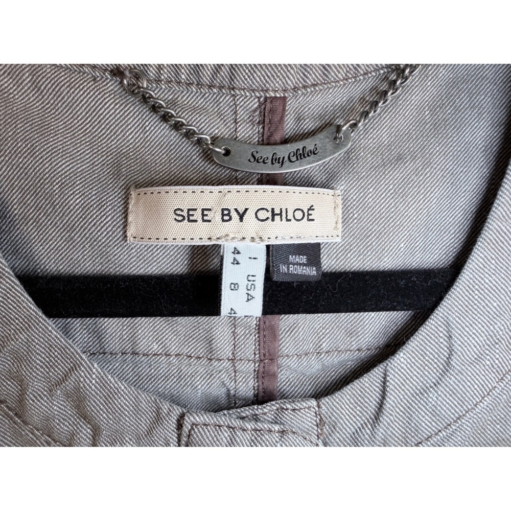 See by Chloé Linen Blend‎ Cropped Jacket 3/4 Sleeve Taupe EU40/US 6–8 - Picture 4 of 9